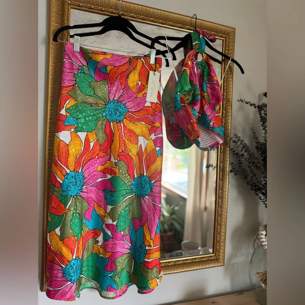 Rachel Zoe Floral Matching Set | Resort Vacation Skirt & Halter Top | Colorful